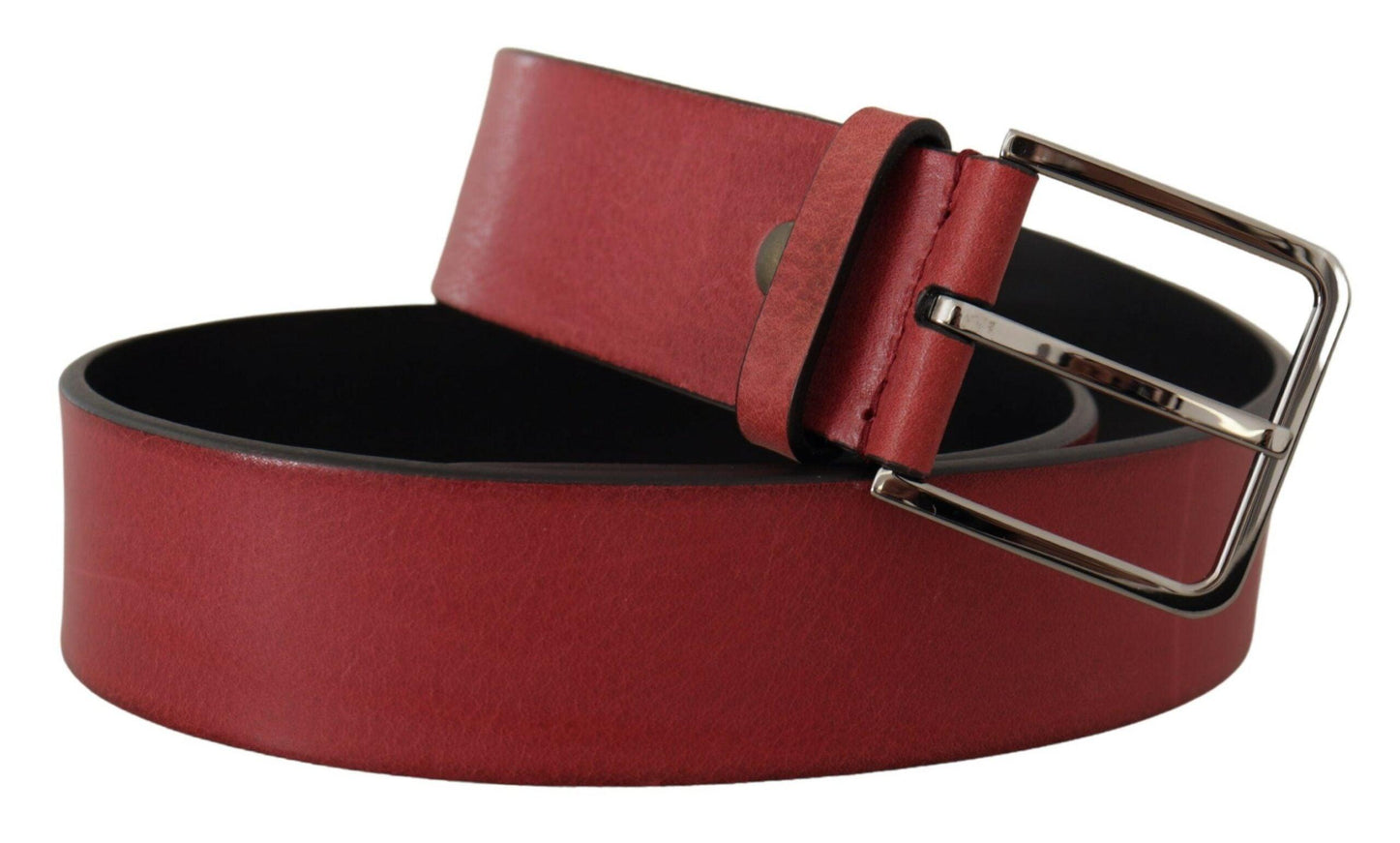 Dolce & Gabbana Maroon Vitello Silver Metal Logo Buckle Belt - Ellie Belle