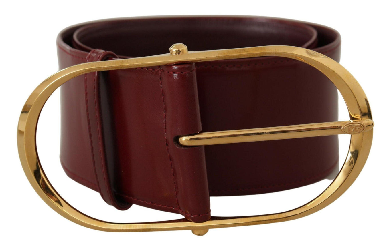 Dolce & Gabbana Maroon Wide Leather Gold Tone Metal Oval Buckle Belt - Ellie Belle