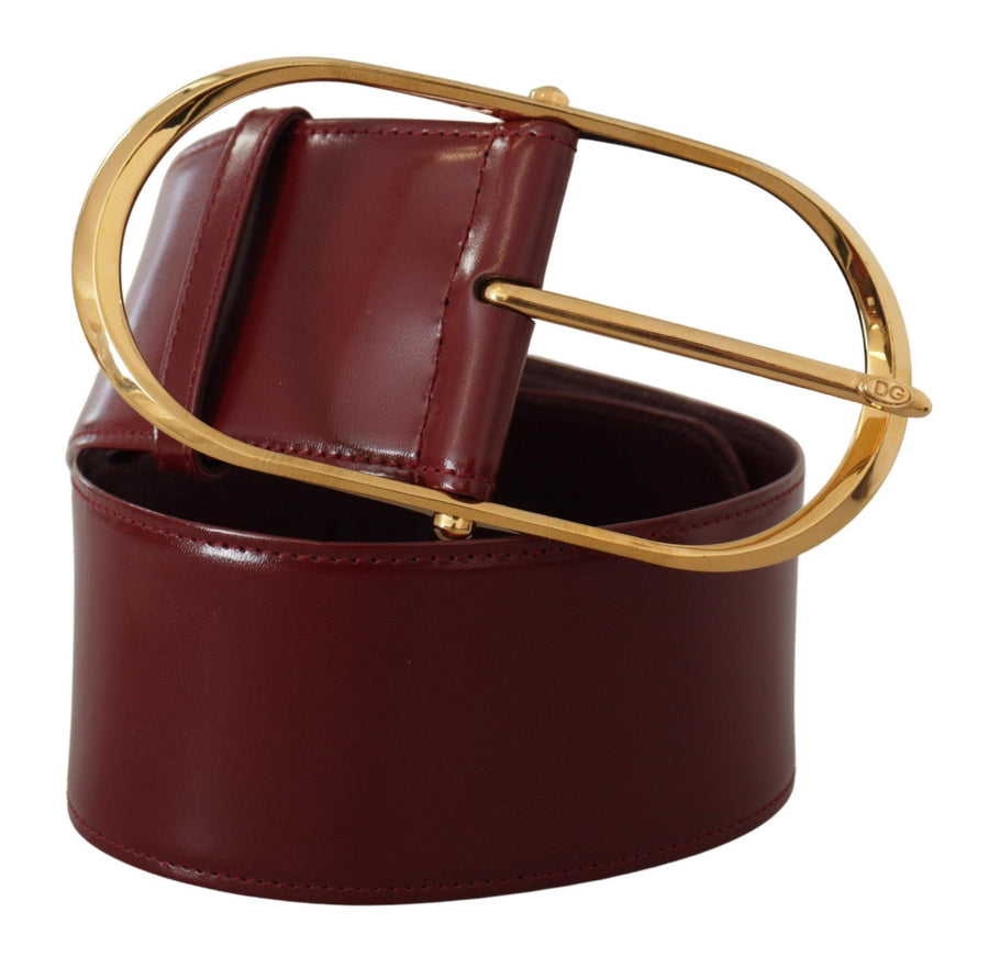 Dolce & Gabbana Maroon Wide Leather Gold Tone Metal Oval Buckle Belt - Ellie Belle