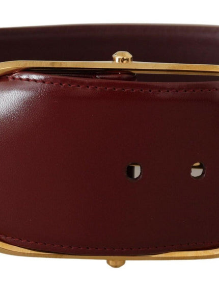 Dolce & Gabbana Maroon Wide Leather Gold Tone Metal Oval Buckle Belt - Ellie Belle
