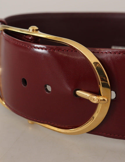 Dolce & Gabbana Maroon Wide Leather Gold Tone Metal Oval Buckle Belt - Ellie Belle