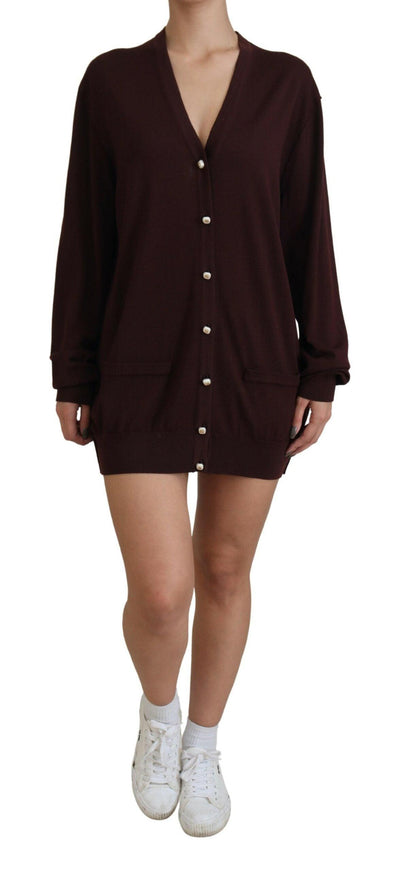 Dolce & Gabbana Maroon Wool Knit Deep V-neck Cardigan Sweater - Ellie Belle