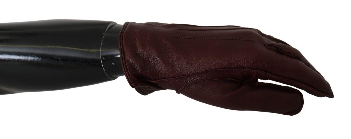 Dolce & Gabbana Maroon Wrist Length Mitten Leather Gloves - Ellie Belle