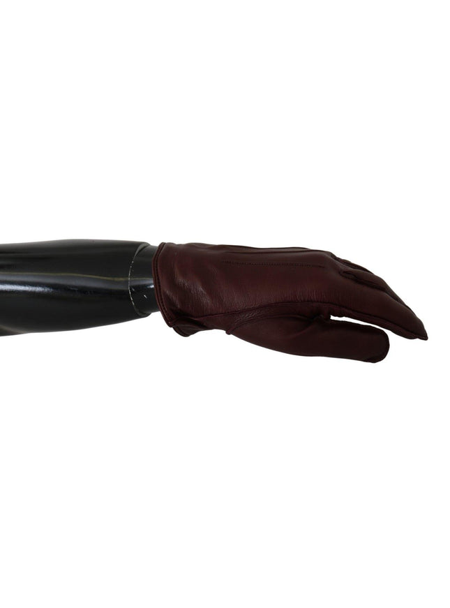 Dolce & Gabbana Maroon Wrist Length Mitten Leather Gloves - Ellie Belle