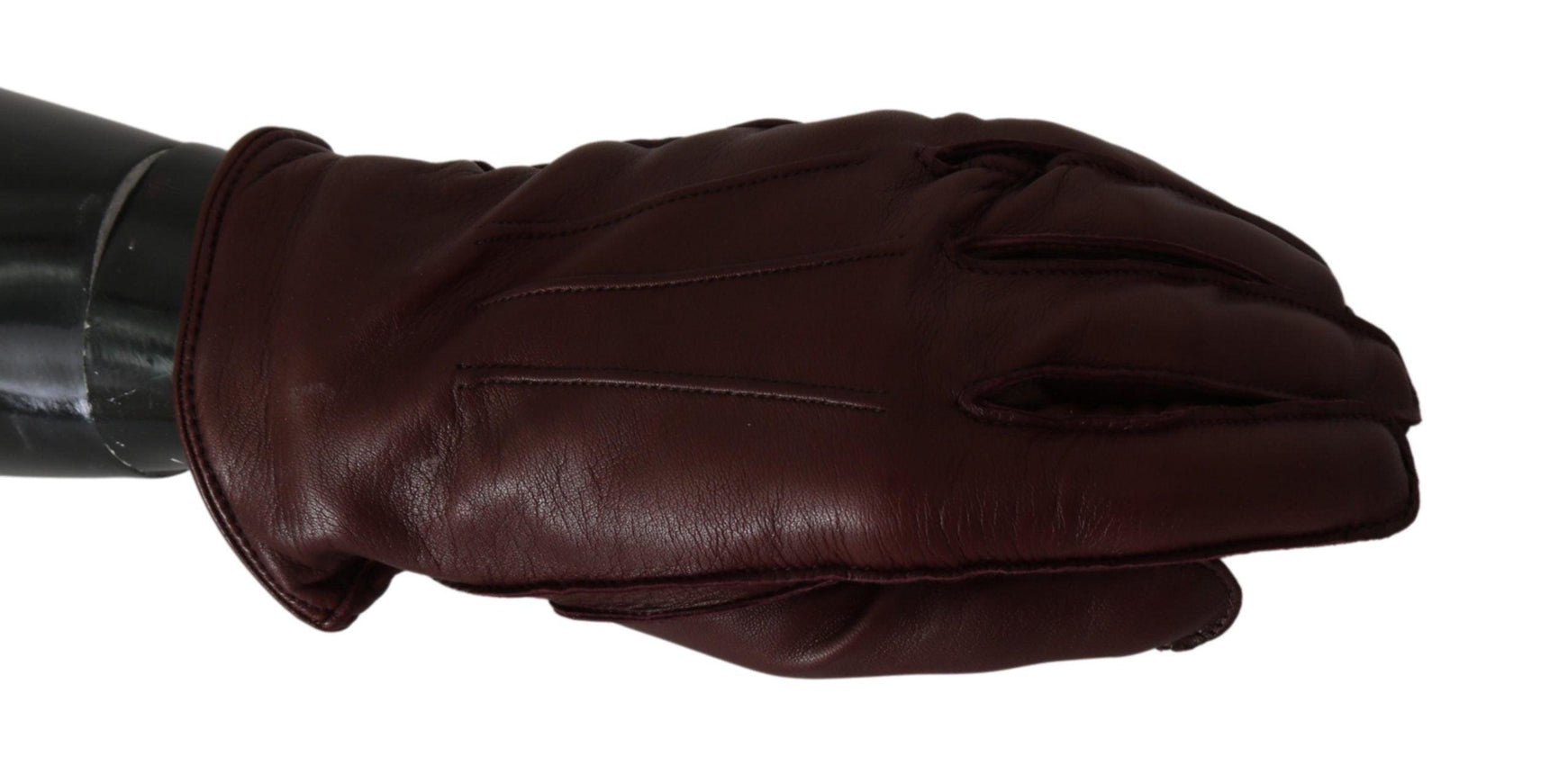 Dolce & Gabbana Maroon Wrist Length Mitten Leather Gloves - Ellie Belle