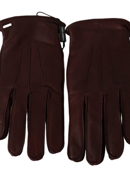 Dolce & Gabbana Maroon Wrist Length Mitten Leather Gloves - Ellie Belle