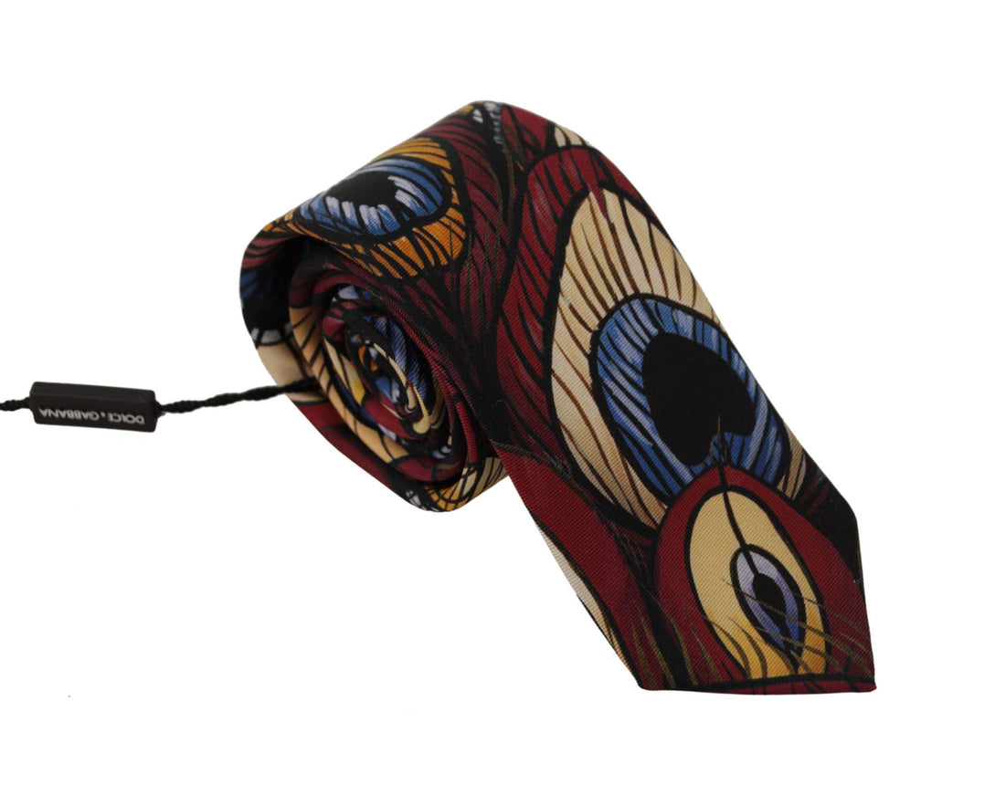 Dolce & Gabbana Marron Peacock Feather Adjustable Necktie Accessory Tie - Ellie Belle