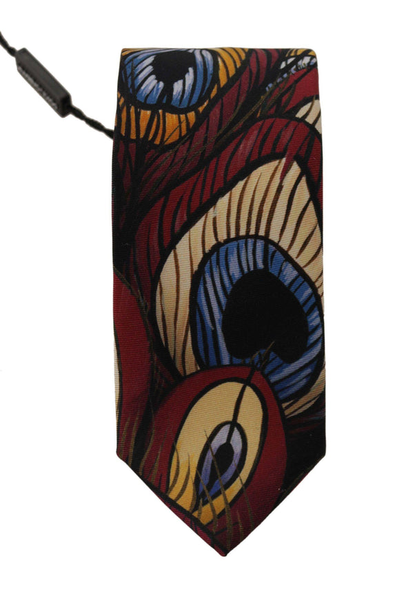 Dolce & Gabbana Marron Peacock Feather Adjustable Necktie Accessory Tie - Ellie Belle