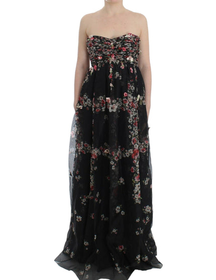 Dolce & Gabbana Masterpiece Black Floral print Silk Runway Dress - Ellie Belle