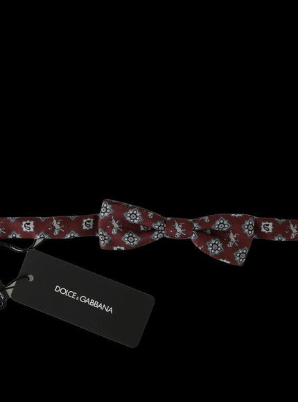 Dolce & Gabbana Men Bordeaux Maroon Lion Silk Adjustable Neck Bow Tie