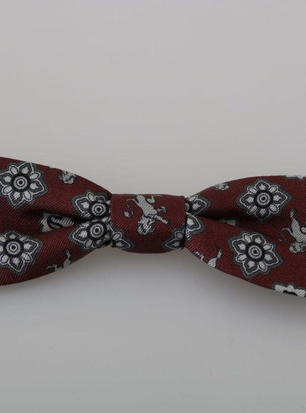 Dolce & Gabbana Men Bordeaux Maroon Lion Silk Adjustable Neck Bow Tie