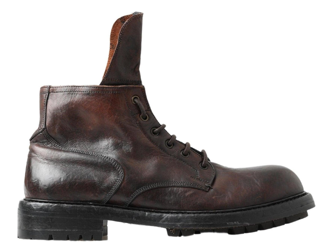 Dolce & Gabbana Men Brown Leather Ankle Boots Shoes - Ellie Belle