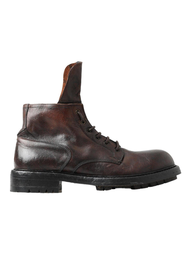 Dolce & Gabbana Men Brown Leather Ankle Boots Shoes - Ellie Belle