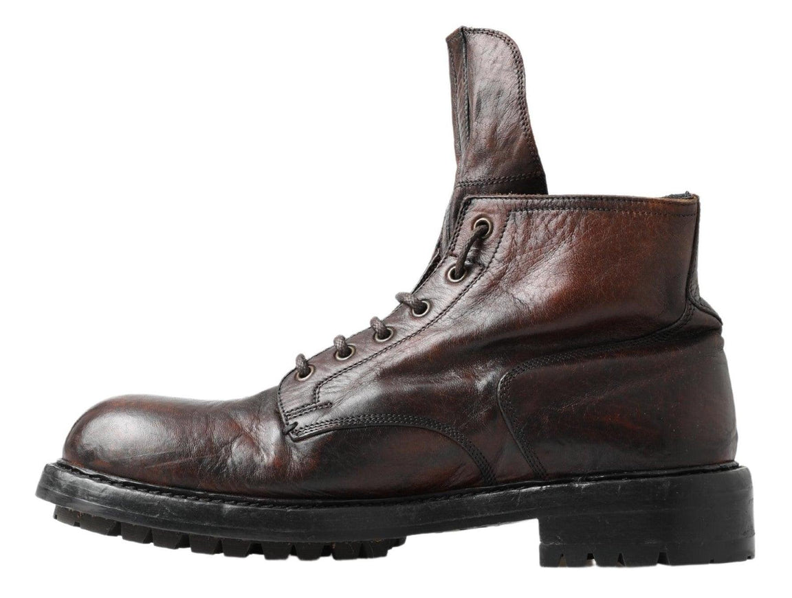 Dolce & Gabbana Men Brown Leather Ankle Boots Shoes - Ellie Belle