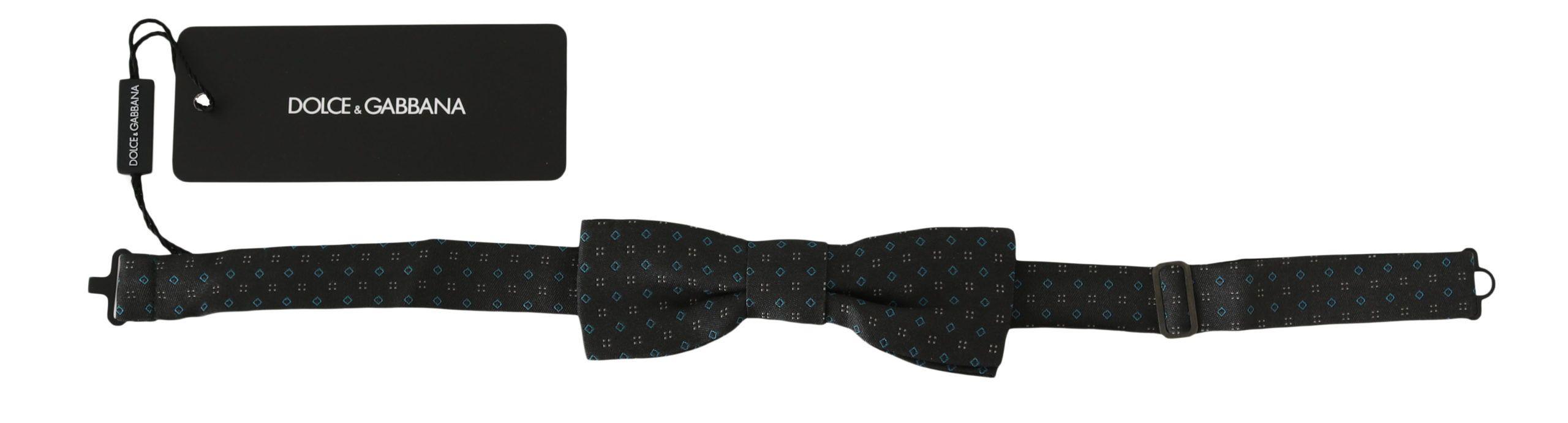 Dolce & Gabbana Men Gray Pattern Silk Adjustable Neck Papillon Bow Tie - Ellie Belle