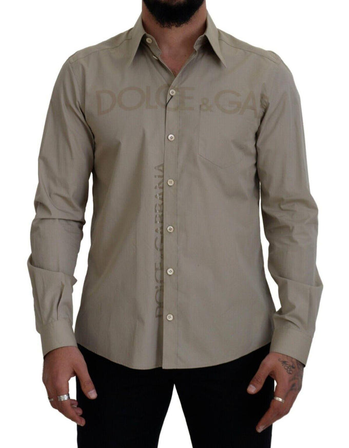 Dolce & Gabbana Men's Beige Cotton Long Sleeves Formal Shirt - Ellie Belle