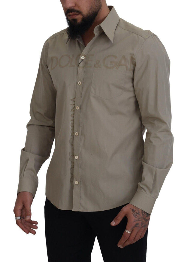 Dolce & Gabbana Men's Beige Cotton Long Sleeves Formal Shirt - Ellie Belle