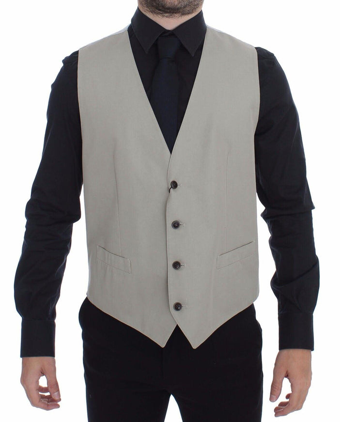 Dolce & Gabbana Men's Beige Cotton Silk Blend Vest Blazer - Ellie Belle