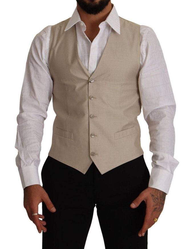 Dolce & Gabbana Men's Beige Cotton Silk Slim Fit Waistcoat Vest - Ellie Belle