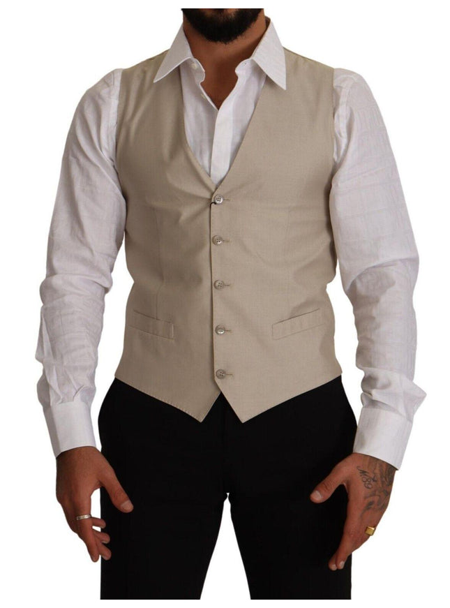 Dolce & Gabbana Men's Beige Cotton Silk Slim Fit Waistcoat Vest - Ellie Belle