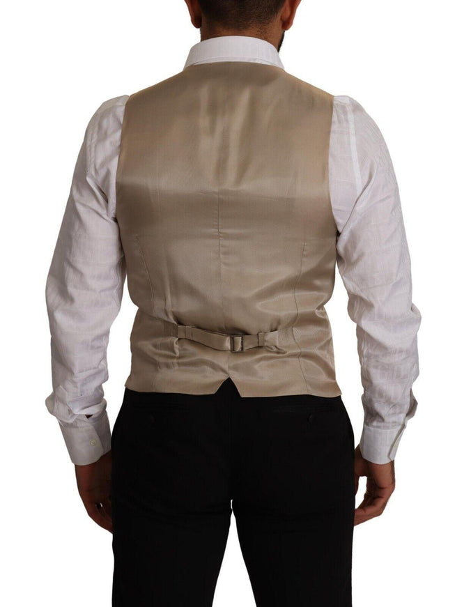 Dolce & Gabbana Men's Beige Cotton Silk Slim Fit Waistcoat Vest - Ellie Belle