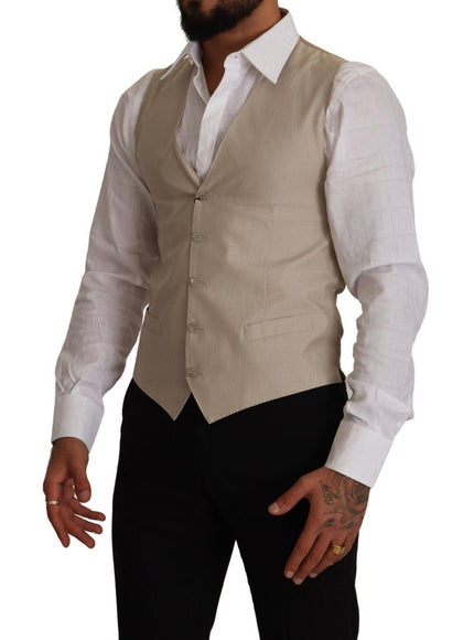 Dolce & Gabbana Men's Beige Cotton Silk Slim Fit Waistcoat Vest - Ellie Belle