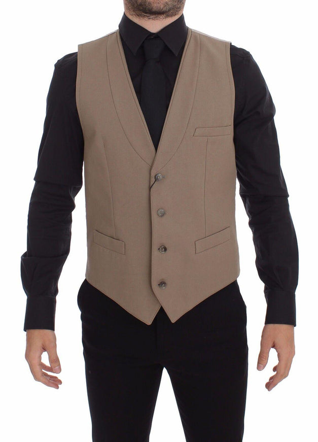 Dolce & Gabbana Men's Beige Cotton Slim Fit Button Front Vest - Ellie Belle