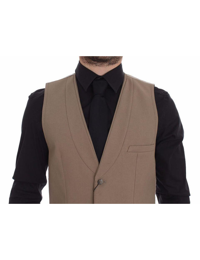 Dolce & Gabbana Men's Beige Cotton Slim Fit Button Front Vest - Ellie Belle