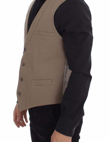 Dolce & Gabbana Men's Beige Cotton Slim Fit Button Front Vest - Ellie Belle