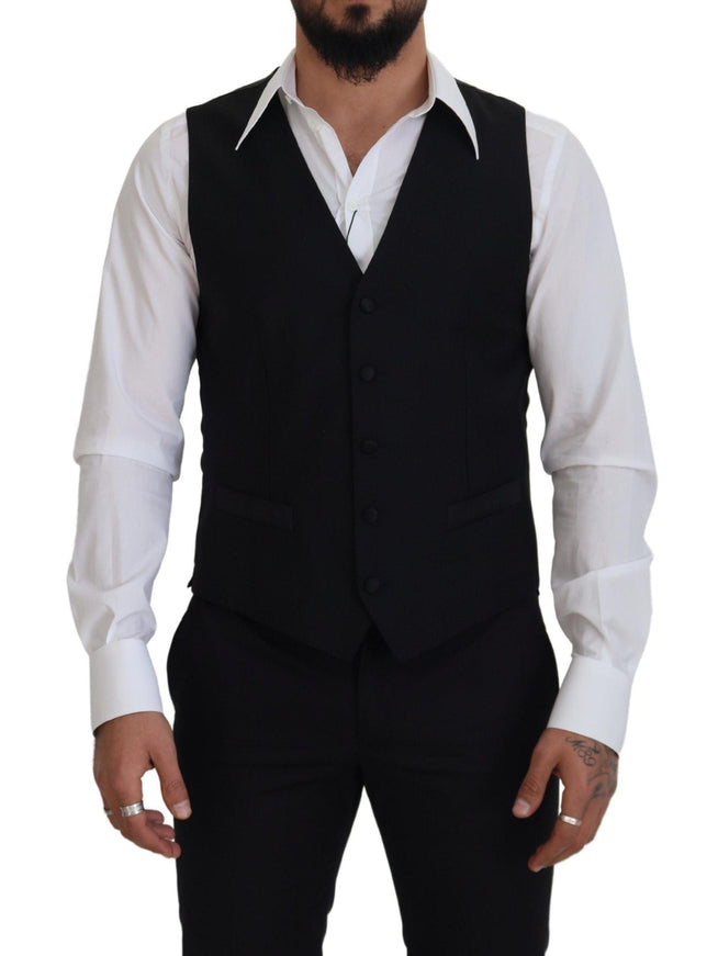 Dolce & Gabbana Men's Black Formal Virgin Wool Waistcoat Vest - Ellie Belle