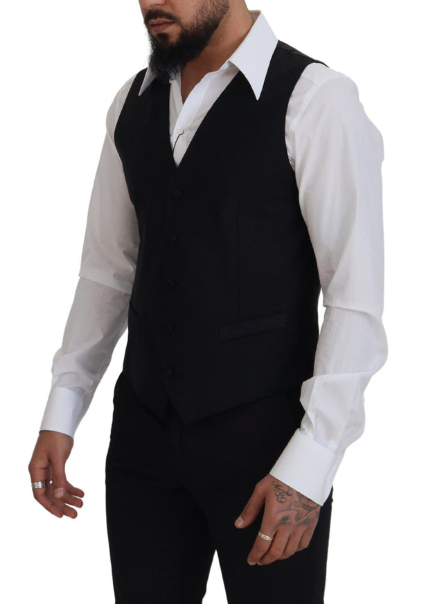 Dolce & Gabbana Men's Black Formal Virgin Wool Waistcoat Vest - Ellie Belle