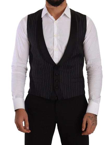 Dolce & Gabbana Men's Black Striped Wool Silk Waistcoat Vest - Ellie Belle