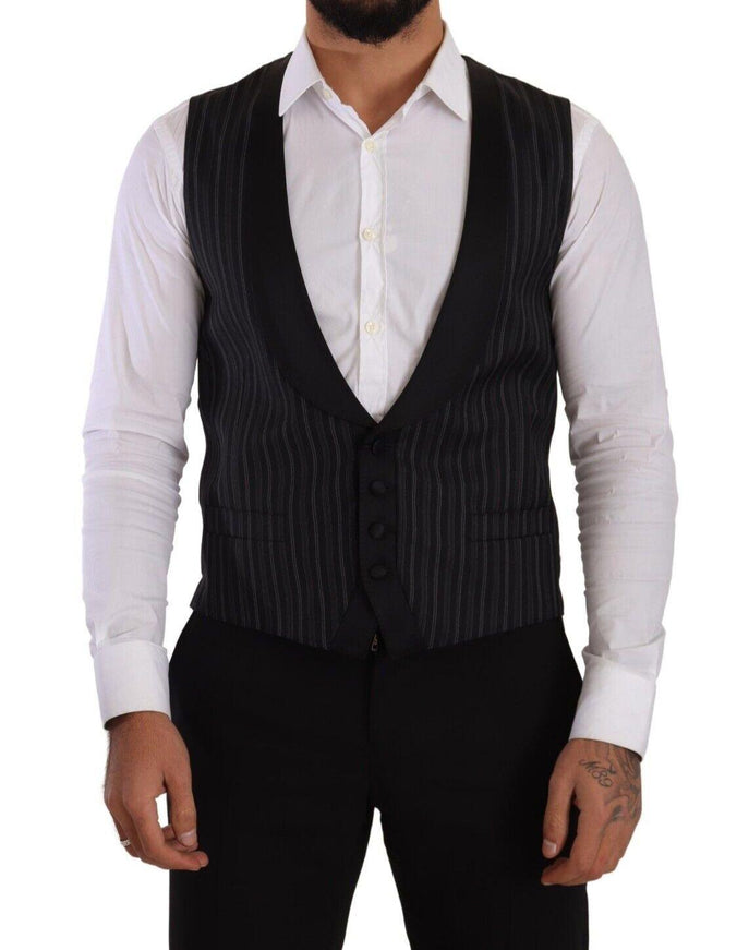 Dolce & Gabbana Men's Black Striped Wool Silk Waistcoat Vest - Ellie Belle