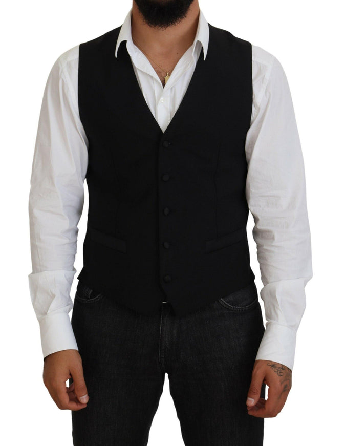 Dolce & Gabbana Men's Black Virgin Wool Waistcoat Formal Vest - Ellie Belle