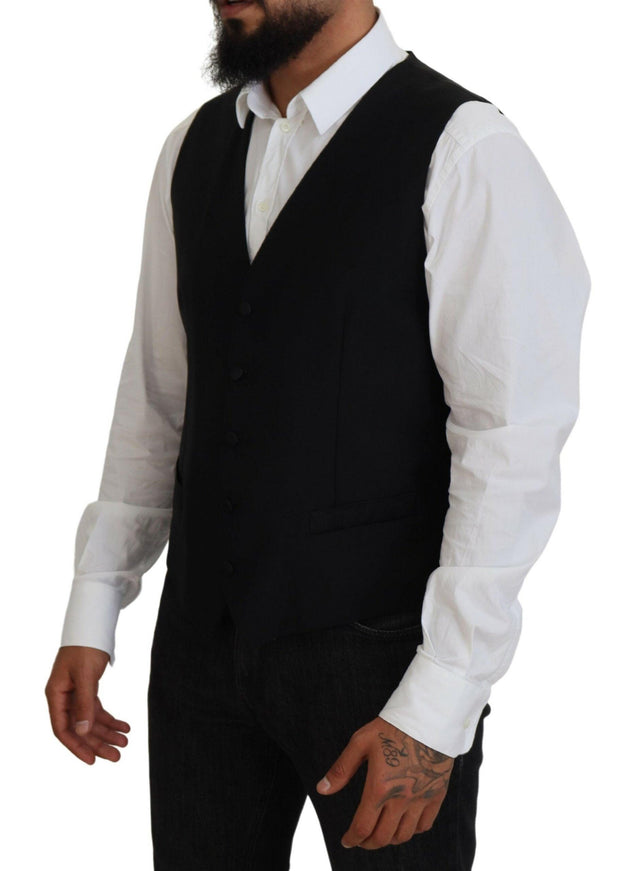 Dolce & Gabbana Men's Black Virgin Wool Waistcoat Formal Vest - Ellie Belle