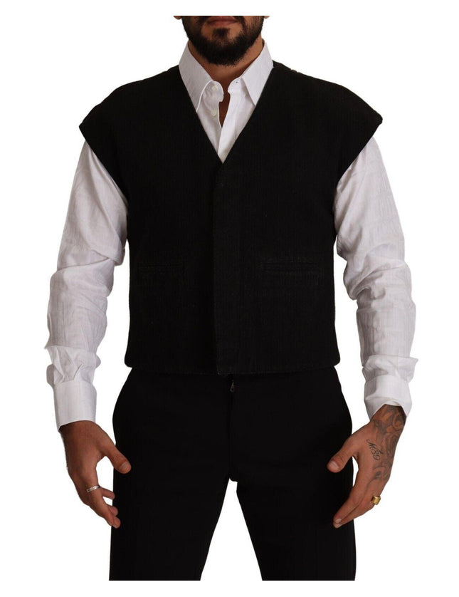 Dolce & Gabbana Men's Black Wool Cotton Waistcoat Vest - Ellie Belle