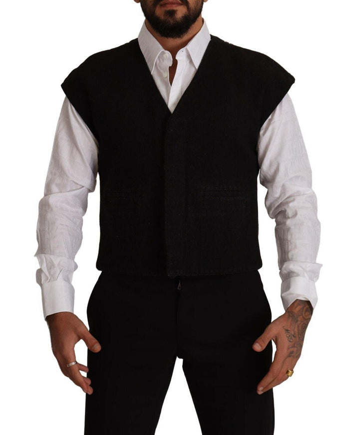 Dolce & Gabbana Men's Black Wool Cotton Waistcoat Vest - Ellie Belle