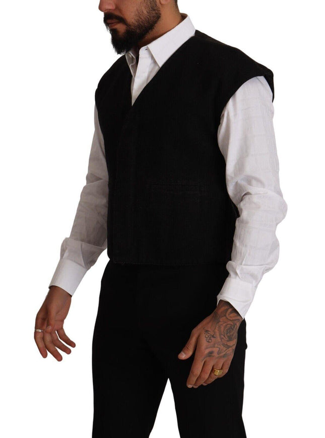 Dolce & Gabbana Men's Black Wool Cotton Waistcoat Vest - Ellie Belle