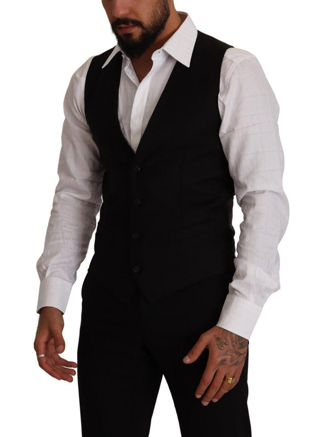 Dolce & Gabbana Men's Black Wool Single Breasted Waistcoat Vest - Ellie Belle