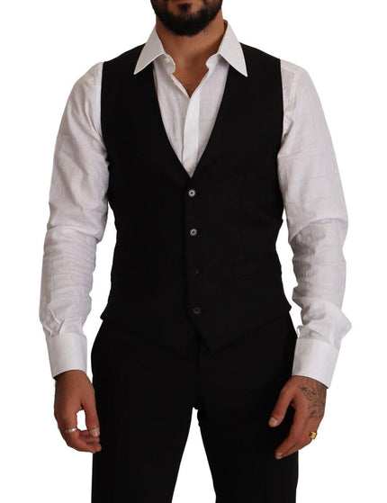 Dolce & Gabbana Men's Black Wool Single Breasted Waistcoat Vest - Ellie Belle