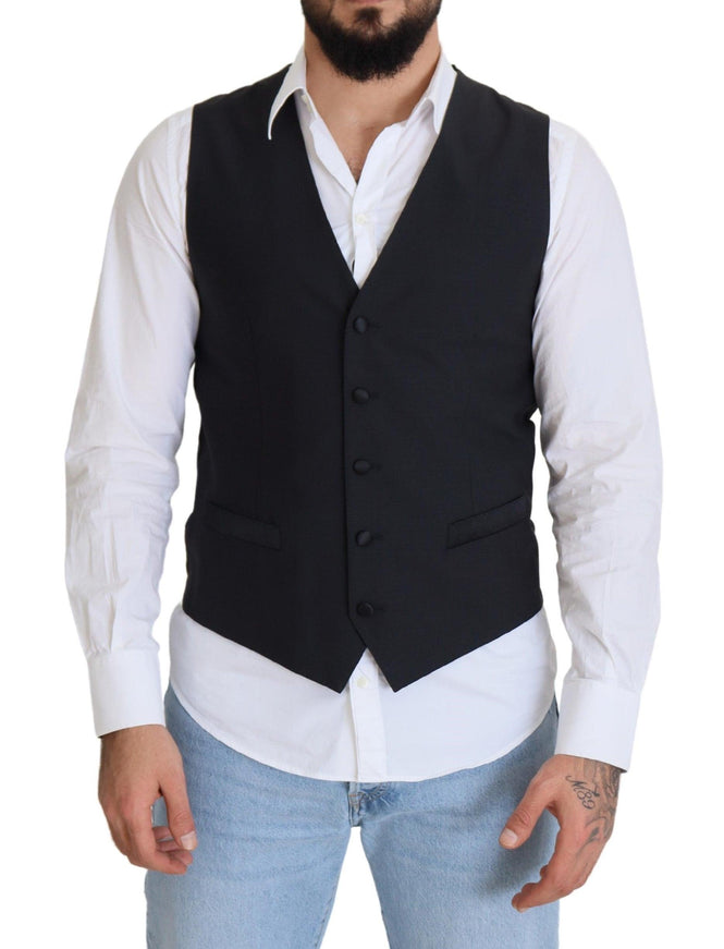 Dolce & Gabbana Men's Black Wool Stretch Waistcoat Formal Vest - Ellie Belle