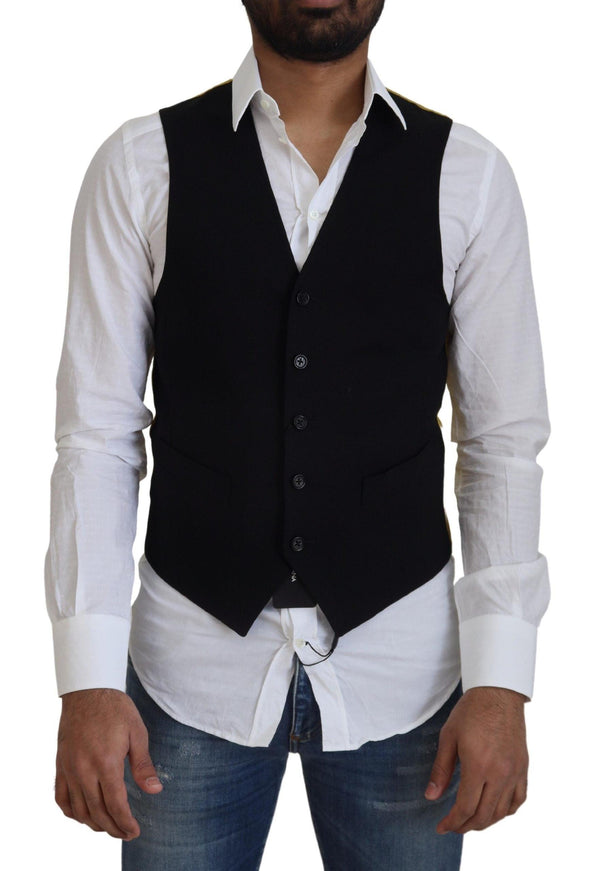 Dolce & Gabbana Men's Black Wool Stretch Waistcoat Formal Vest - Ellie Belle