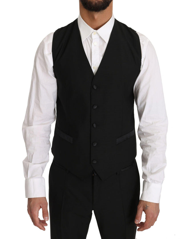 Dolce & Gabbana Men's Black Wool Waistcoat Gillet Vest - Ellie Belle