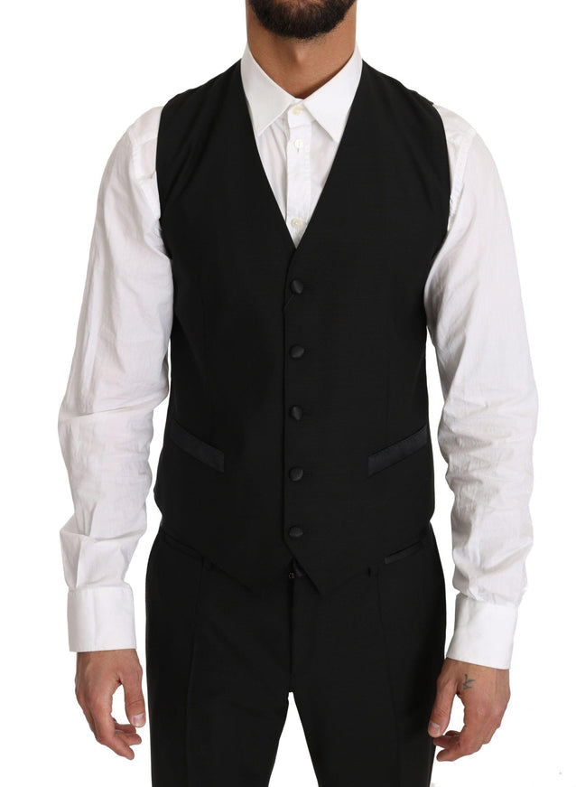 Dolce & Gabbana Men's Black Wool Waistcoat Gillet Vest - Ellie Belle