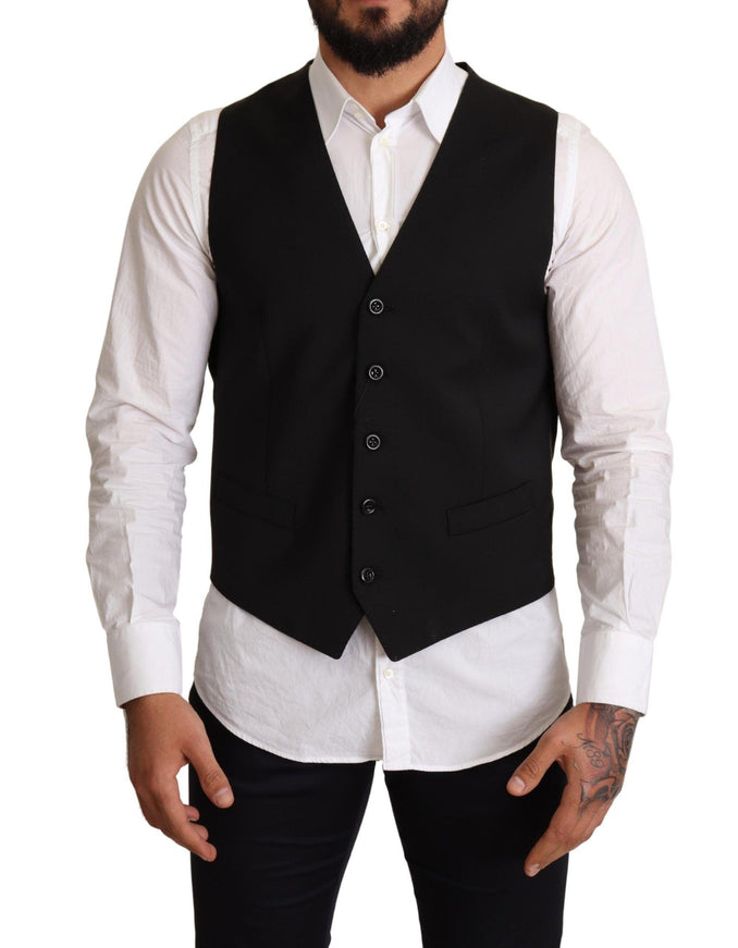 Dolce & Gabbana Men's Formal Black Wool Waistcoat Vest - Ellie Belle