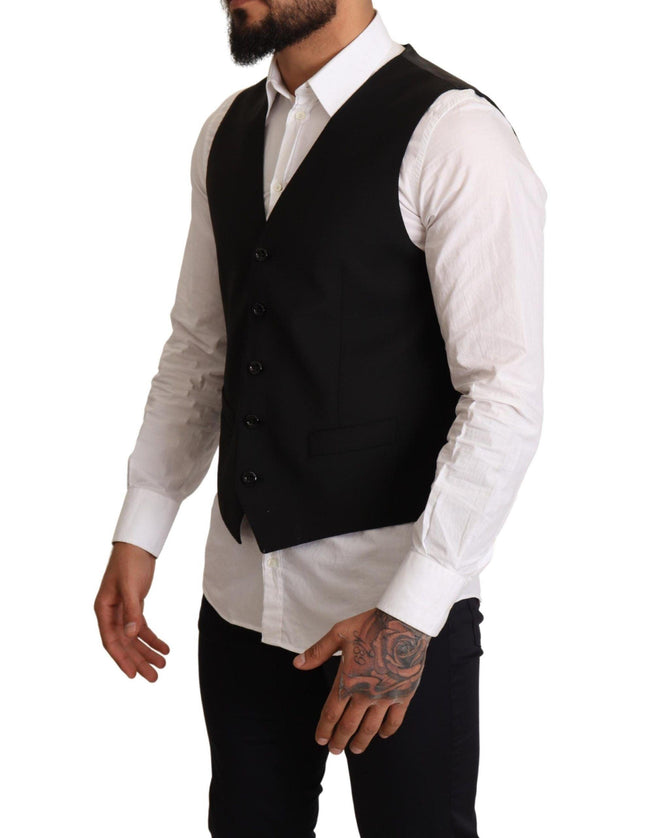 Dolce & Gabbana Men's Formal Black Wool Waistcoat Vest - Ellie Belle