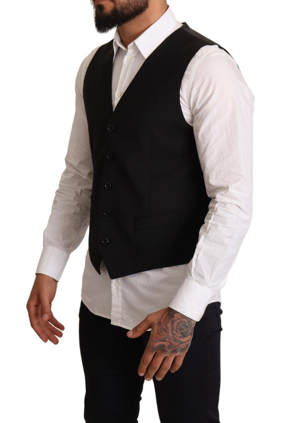 Dolce & Gabbana Men's Formal Black Wool Waistcoat Vest - Ellie Belle