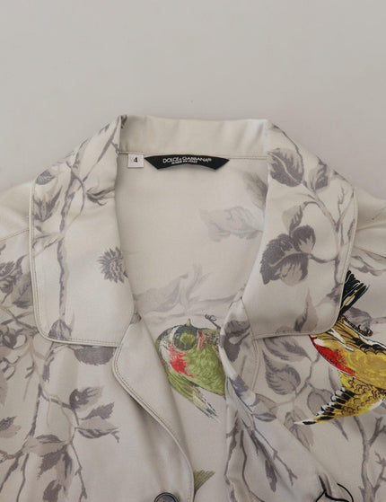 Dolce & Gabbana Men's White Bird Print Silk Satin Casual Shirt - Ellie Belle