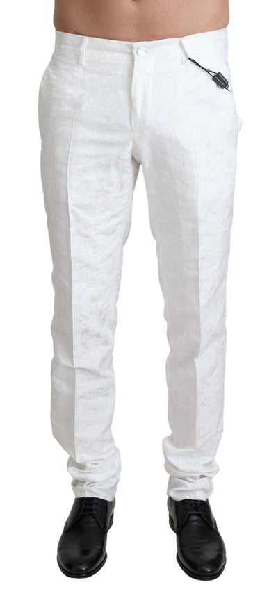 Dolce & Gabbana Men's White Brocade Jacquard Trouser Pants - Ellie Belle