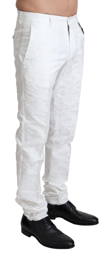 Dolce & Gabbana Men's White Brocade Jacquard Trouser Pants - Ellie Belle